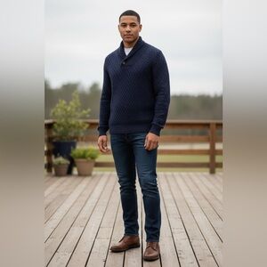 Banana Republic Blue Turtleneck Sweater with Chunky Knit